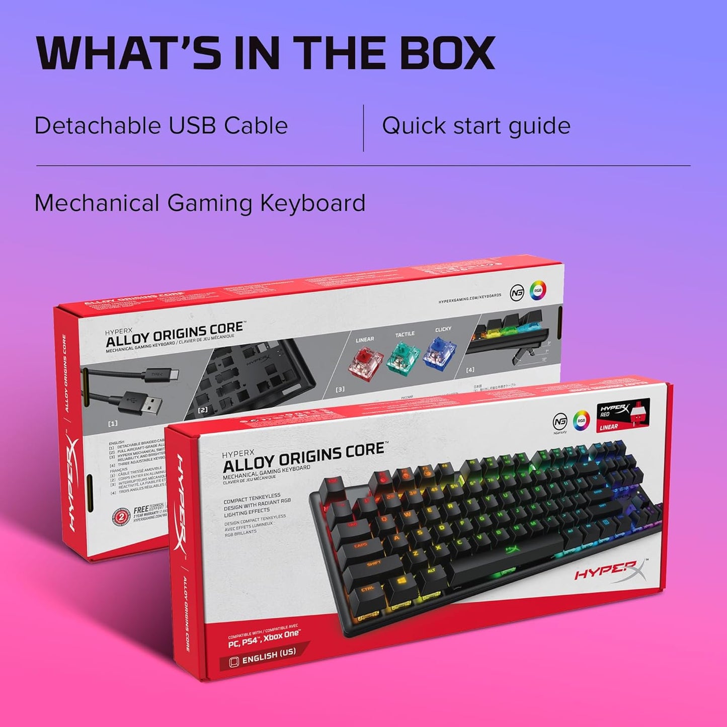 Alloy Origins Core - Tenkeyless Mechanical Gaming Keyboard, Software Controlled Light & Macro Customization, Compact Form Factor, RGB LED Backlit, Linear Red Switch