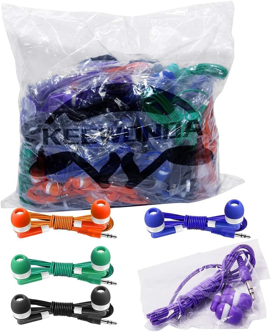 Bulk Earbuds 50 Pack for Classroom - Wholesale Earbuds Headphones Wired Stereo Earphones Multi Color for Kids Toddlers Teen at School Library Room Homeschool Online Teaching