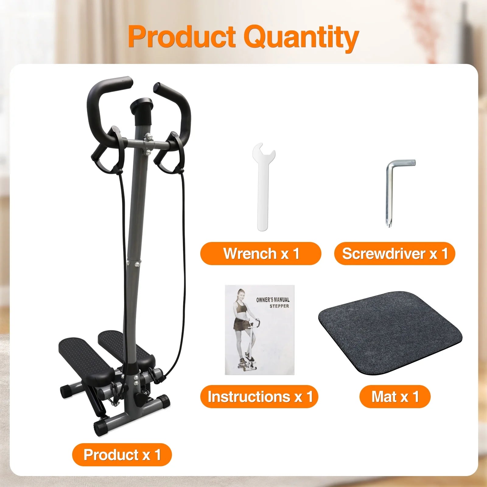 Steppers for Exercise, Mini Stair Stepper with Resistance Bands and Handlebar, 2 Ways to Use, Stair Climber Fitness Exercise Equipment for Full Body Training, 220 Lbs Weight Capacity