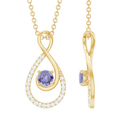 Natural Tanzanite Infinity Pendant Necklace (AAA Grade) - Tanzanite Diamond Necklace - Ready to Gift for Valentines, 14K Yellow Gold