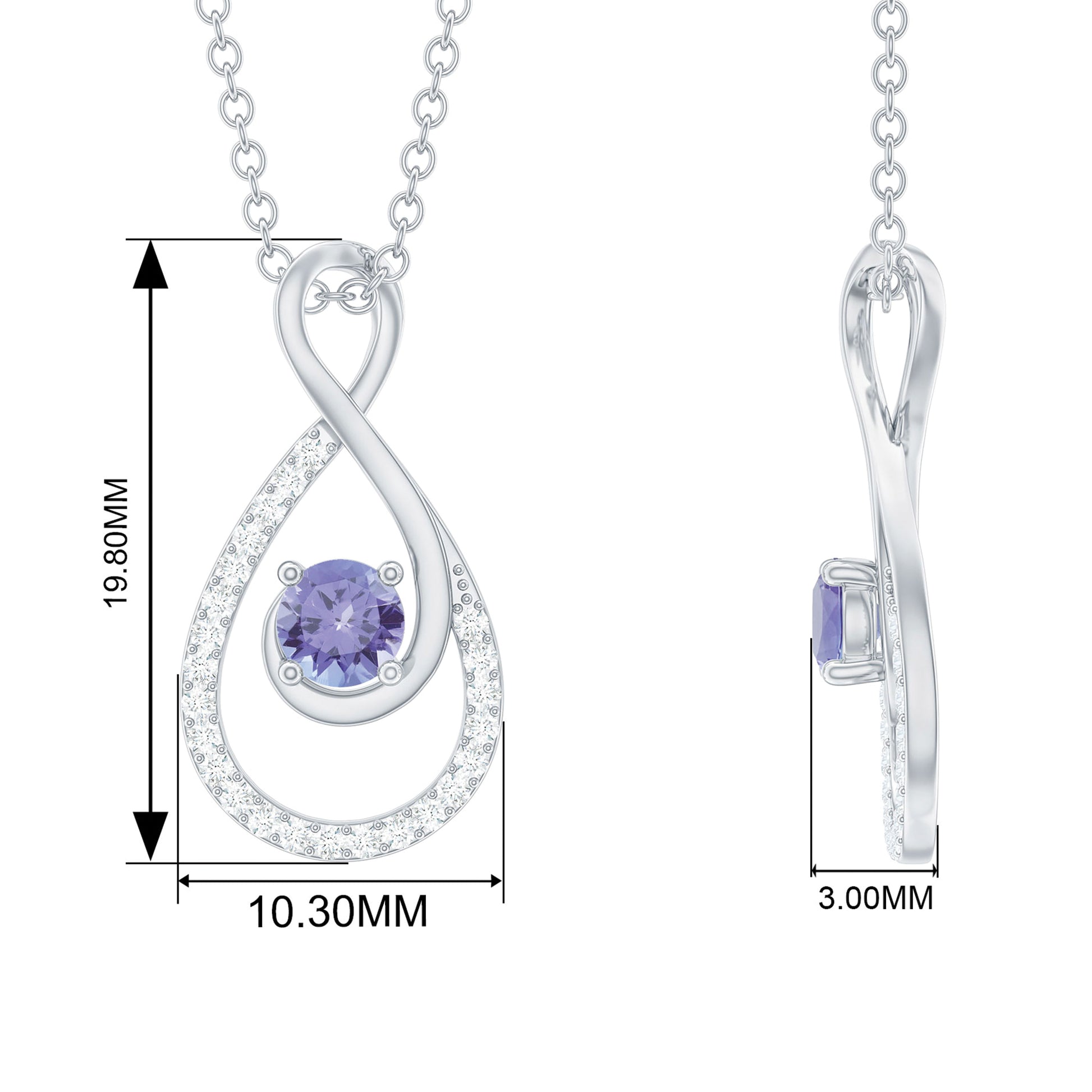 Natural Tanzanite Infinity Pendant Necklace (AAA Grade) - Tanzanite Diamond Necklace - Ready to Gift for Valentines, 14K Yellow Gold