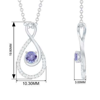 Natural Tanzanite Infinity Pendant Necklace (AAA Grade) - Tanzanite Diamond Necklace - Ready to Gift for Valentines, 14K Yellow Gold