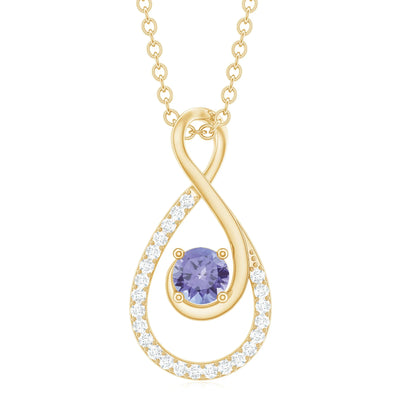 Natural Tanzanite Infinity Pendant Necklace (AAA Grade) - Tanzanite Diamond Necklace - Ready to Gift for Valentines, 14K Yellow Gold