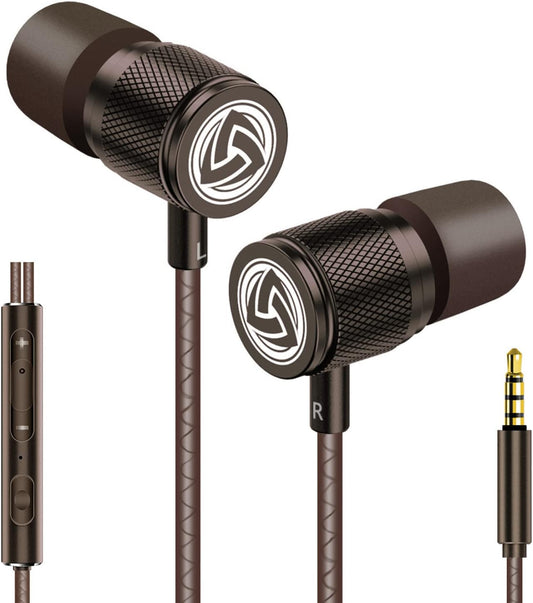 Ultra Wired Earbuds In-Headphones with Microphone, 5 Years Warranty, Noise Isolating Memory Foam and HD Mic, 3.9Ft Long Cord, In-Ear Monitors, Earphones for School, Gaming, Sports, Music