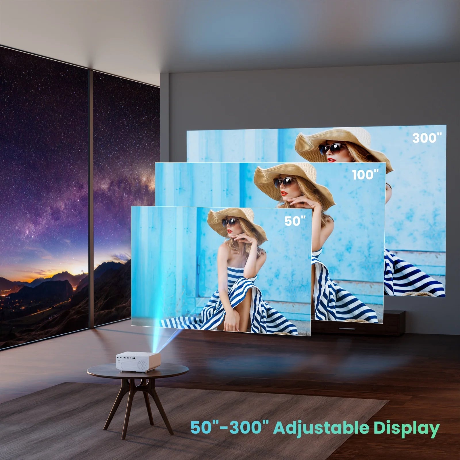 1080P Mini Projector with 5G Wifi and Bluetooth, 240 ANSI, Support 4K, Compatible with Soundbar, 100" Screen Included