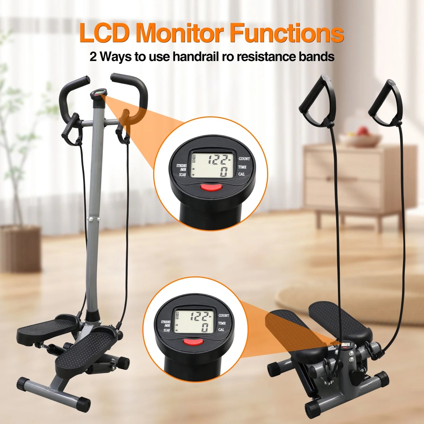 Steppers for Exercise, Mini Stair Stepper with Resistance Bands and Handlebar, 2 Ways to Use, Stair Climber Fitness Exercise Equipment for Full Body Training, 220 Lbs Weight Capacity