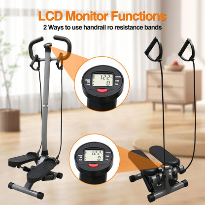 Steppers for Exercise, Mini Stair Stepper with Resistance Bands and Handlebar, 2 Ways to Use, Stair Climber Fitness Exercise Equipment for Full Body Training, 220 Lbs Weight Capacity