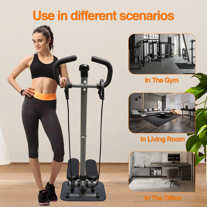 Steppers for Exercise, Mini Stair Stepper with Resistance Bands and Handlebar, 2 Ways to Use, Stair Climber Fitness Exercise Equipment for Full Body Training, 220 Lbs Weight Capacity