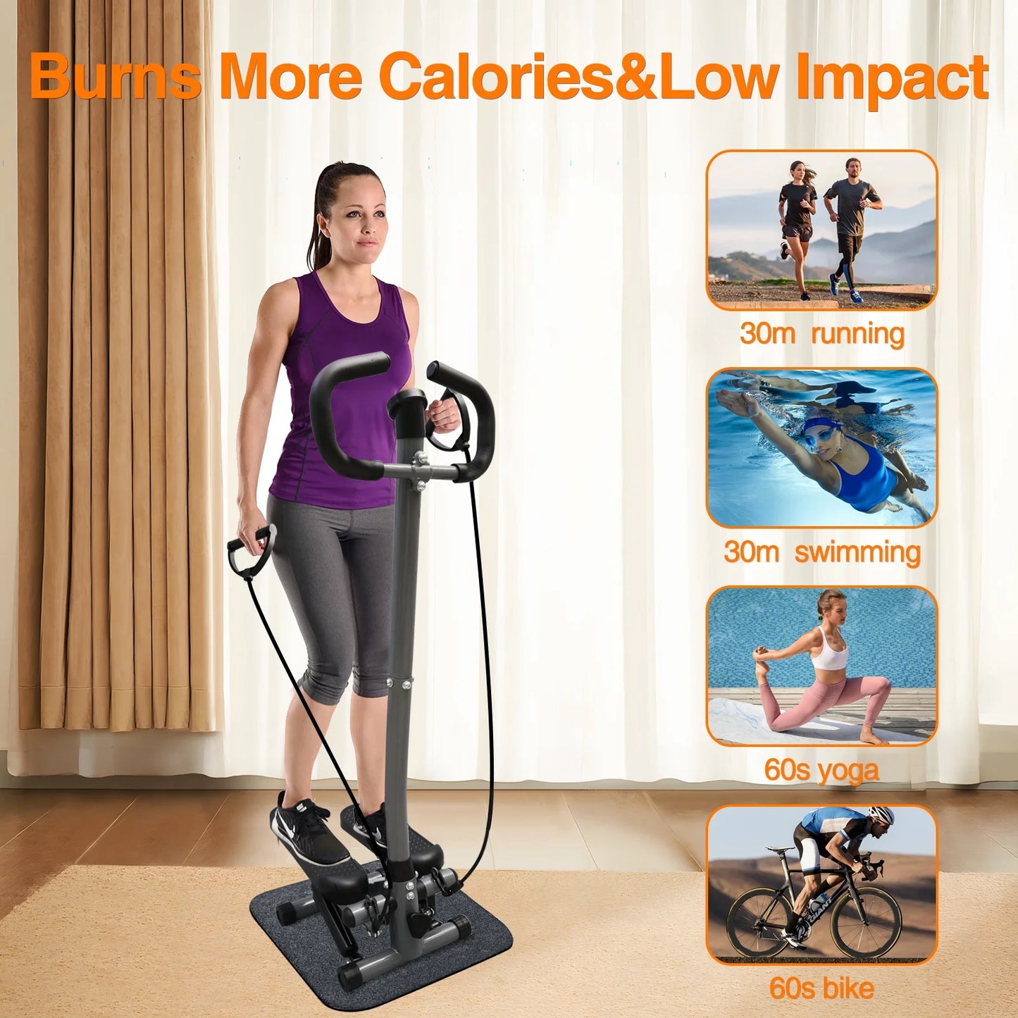 Steppers for Exercise, Mini Stair Stepper with Resistance Bands and Handlebar, 2 Ways to Use, Stair Climber Fitness Exercise Equipment for Full Body Training, 220 Lbs Weight Capacity