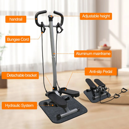 Steppers for Exercise, Mini Stair Stepper with Resistance Bands and Handlebar, 2 Ways to Use, Stair Climber Fitness Exercise Equipment for Full Body Training, 220 Lbs Weight Capacity